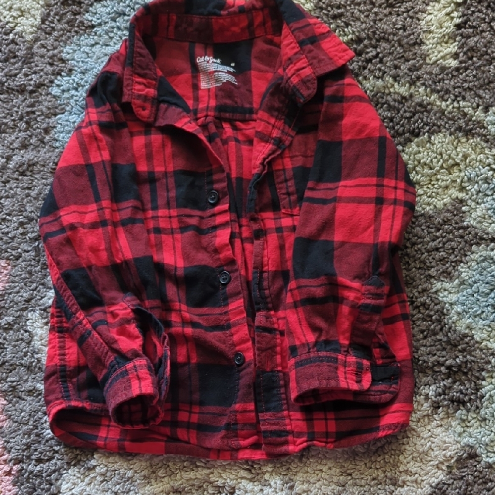 Cat & Jack Red and Black Plaid Button Down Shirt